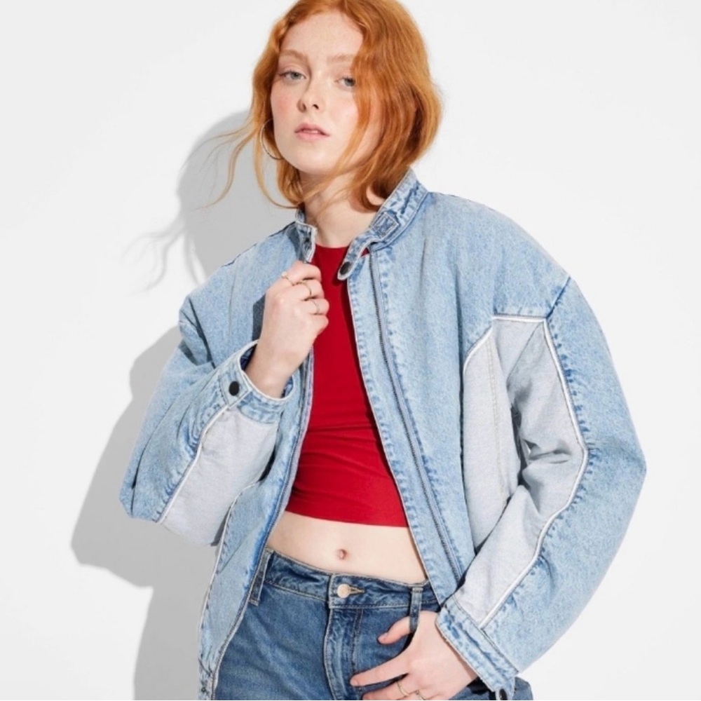 Wild Fable Light Blue Denim Bomber Jacket